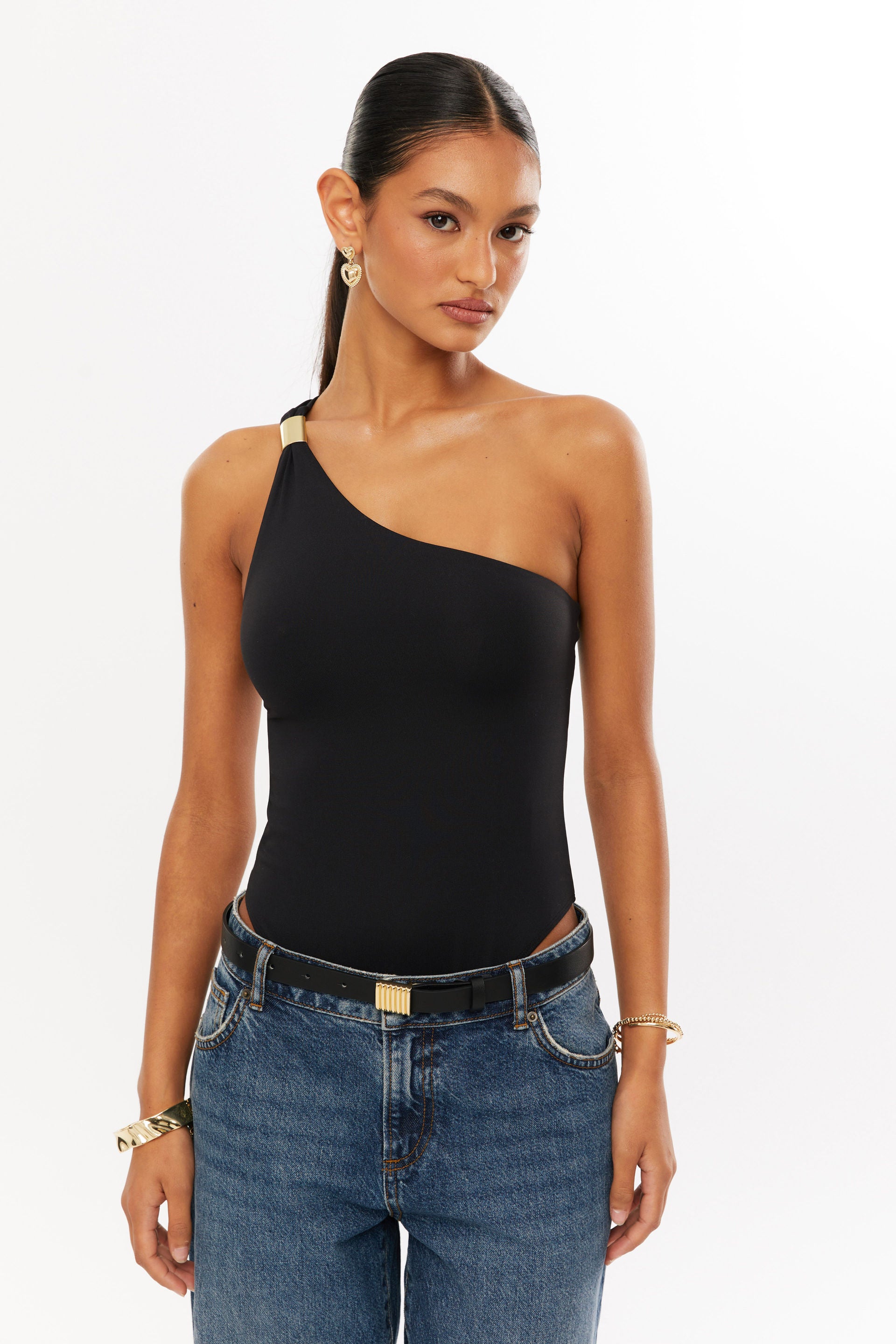 Black One-Shoulder Bodysuit