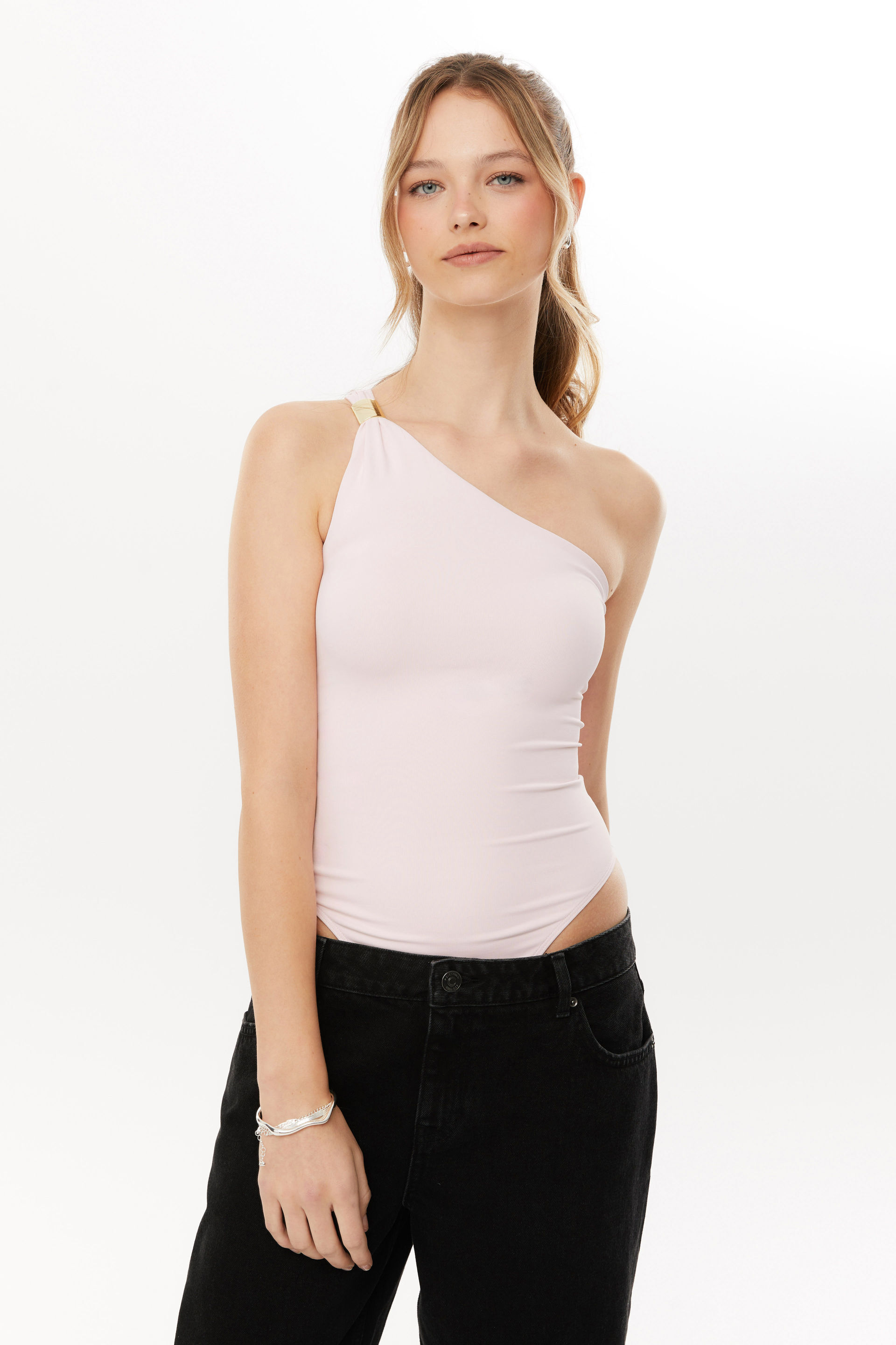 Pink One-Shoulder Bodysuit